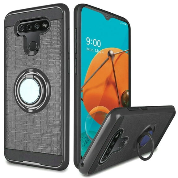 GSA Brushed Case w/Magnetic Ring Stand for LG K51 - Gray/Black
