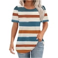 thumbnail image 2 of BVOFAR Tuniques à Rayures pour Femmes, Col Rond, Manches Courtes, Plissées, Coupe Ample, Tendance Été 2025, 2 of 6