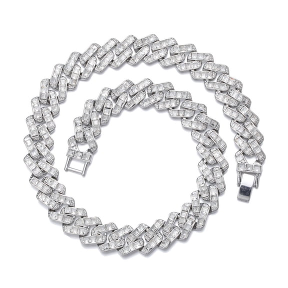 Male Square Zircon Cuban Chain Necklaces for Men Women Hip Hop Jewelry 16MM 20inch