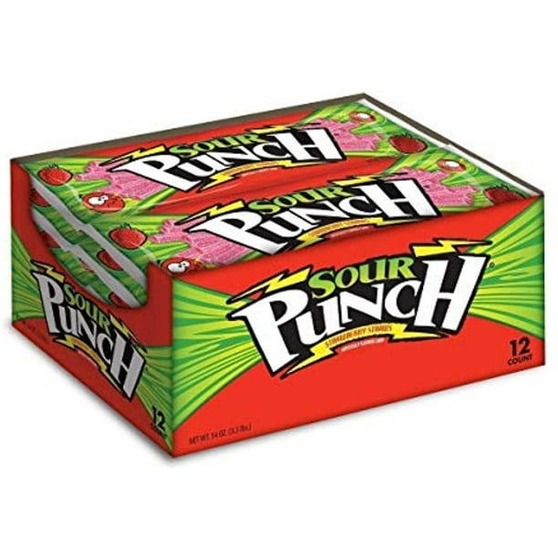 Sour Punch Straws, Sweet & Sour Strawberry Fruit Flavor, Chewy Candy, 4.5Oz Tray (12 Pack