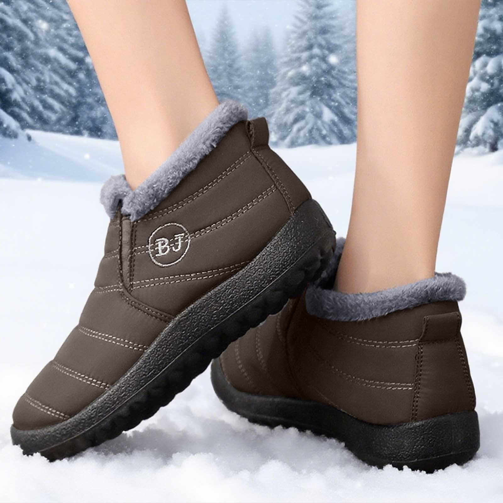 Gyexs Snow Boots for Men Size 13, Womens Winter Shoes Casual, Fold Over, Hook & Loop, Cold Weather & Shearling, Aluminum Toe, Winter Clothes, Coffee, Size 10.5