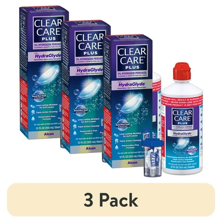 (3 pack) Clear Care Plus Cleaning and Disinfecting Contact Lens Liquid Solution for Daily Use, 12 oz