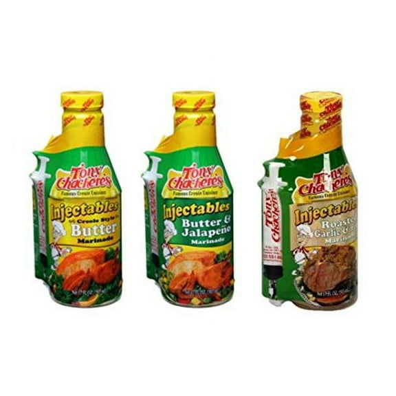 Tony Chachere Injectable Marinade Variety Pack, Butter Jalapeno and Roasted Garlic, 3 Count