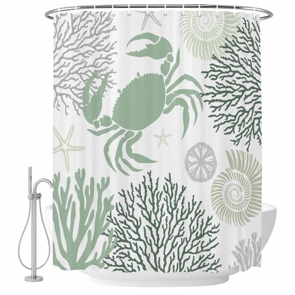 Decorative Shower Curtain Farmhouse Polyester Fabric Waterproof Bath Shower Curtains Bathroom Accessories Sage Green Crab Coastal Shower Curtain 72x96 Inch for Home Hotel Summer Coral Nautical