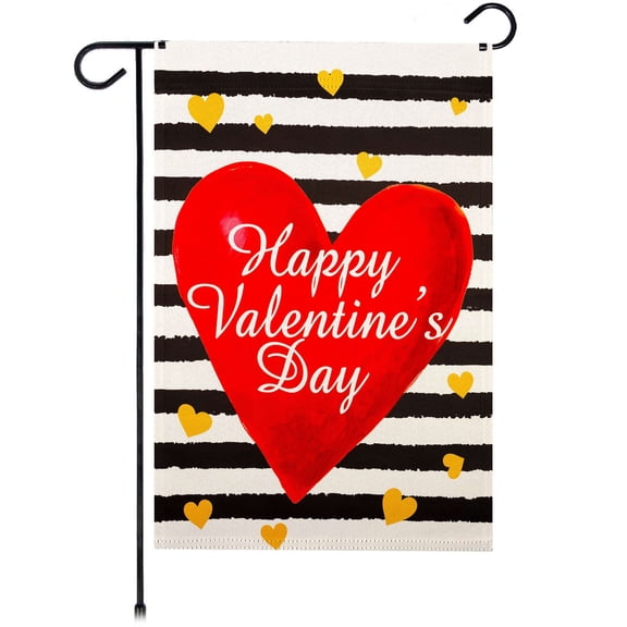 G128 Happy Valentine’s Day Striped Heart Garden Flag 12x18 In Double Sided Valentine's Day Yard Garden Lawn Decoration
