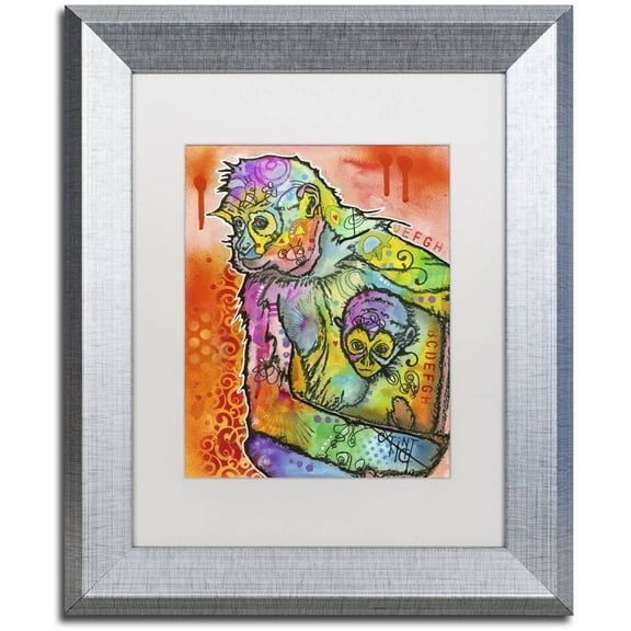 Trademark Fine Art "Monkey 1" Canvas Art by Dean Russo, White Matte, Silver Frame
