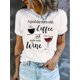 thumbnail image 1 of Casual Crew Neck T-Shirt for Women with 'Coffee and Glass' Graphic Print - Polyester Spandex Blend Short Sleeve Tee for Daily Wear and Seasonal Comfort - Geometric Pattern Knit Fabric with Medium Str, 1 of 7
