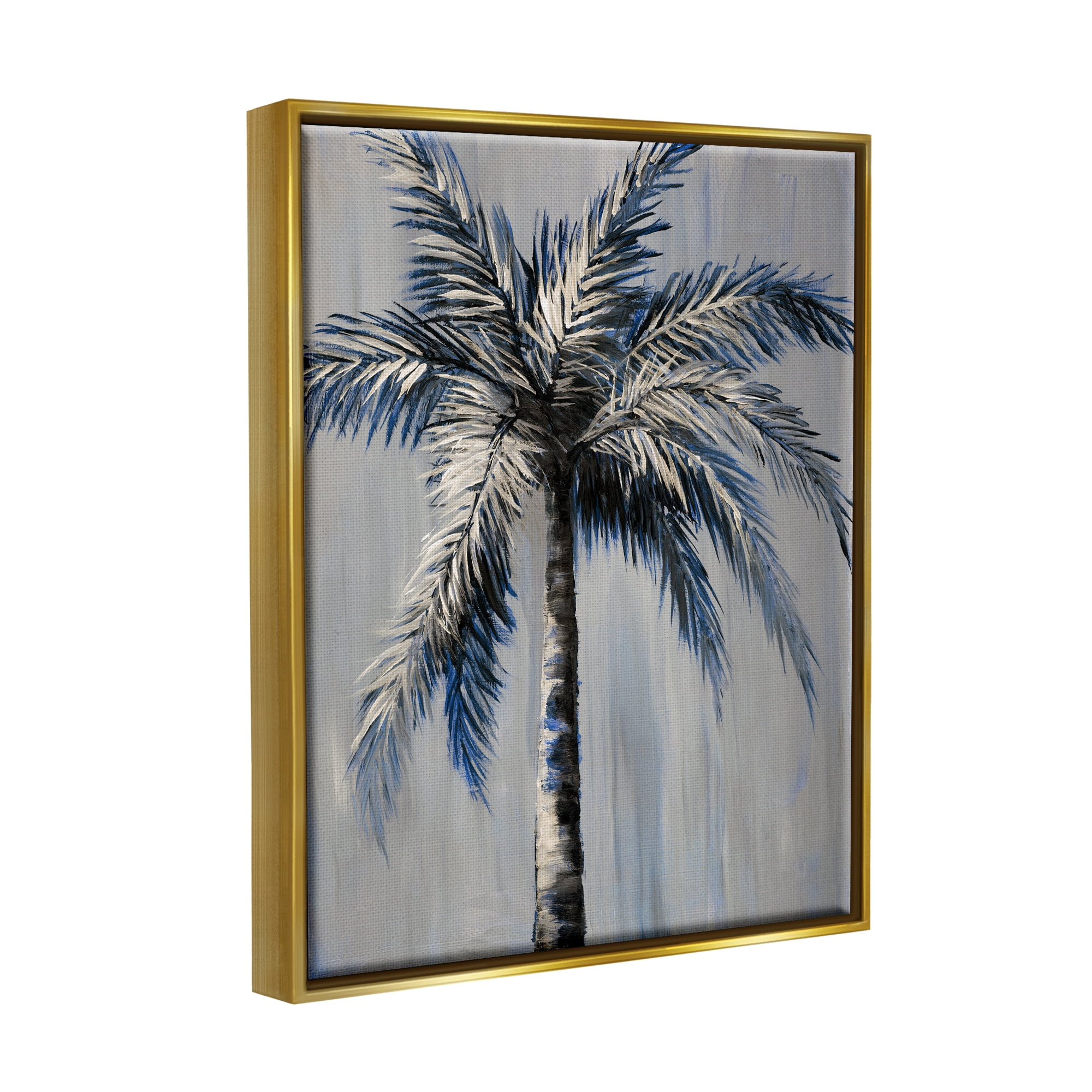 Stupell Industries Grey Modern Palm Tree Nature Painting Gold Floater Framed Art Print Wall Art, 17 x 21