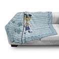 thumbnail image 3 of Ahoy Its a Boy Soft Flannel Fleece Throw Blanket, Cat Pirate Funny Paws Clouds Maritime Striped Framework, Cozy Plush for Indoor and Outdoor Use, 60" x 80", Violet Blue Turquoise, by Ambesonne, 3 of 6