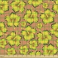 thumbnail image 2 of Vintage Fabric by the Yard, Nostalgic Tropic Pattern with Delicate Hibiscus Flora, Upholstery Fabric for Dining Chairs Home Decor Accents, Peach Mustard by Ambesonne, 2 of 5