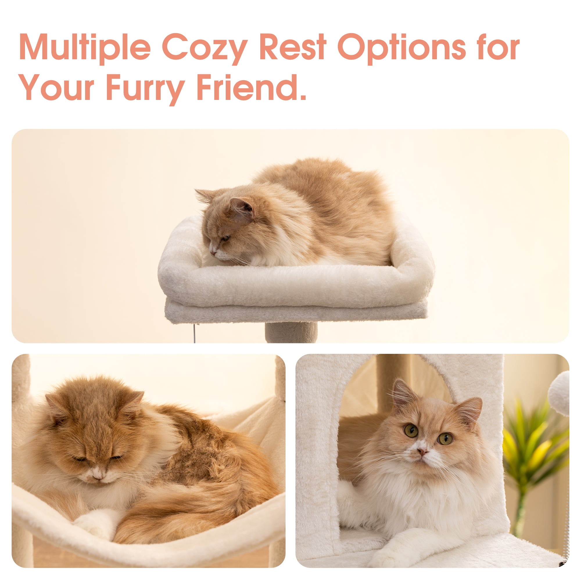 MWPO 70.1-in Multilevel Cat Tree Tower with Condo, Perch and Scratching Post, Beige