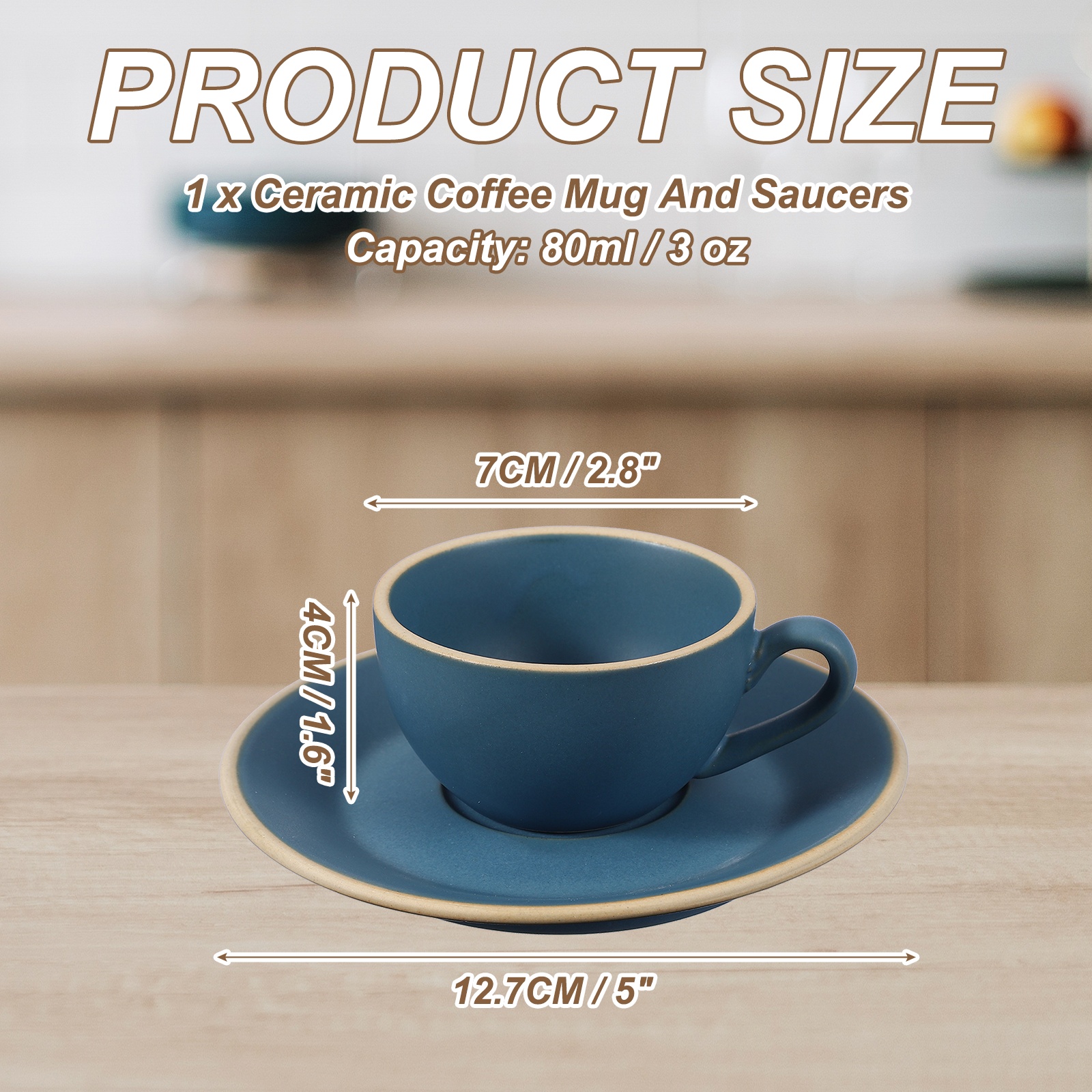 Uxcell Handmade Vintage Espresso Cups, 3 oz Coffee Cups and Saucers Ceramic Tea Cup with Handle Dishwasher and Microwave Safe for Latte Cappuccino Milk Office Home Gifts, Morandi Blue