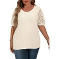thumbnail image 3 of JWD Plus Size Tops For Women Summer Blouse Waffle Knit Short Lace Sleeve Shirts Plus Size Womens Clothes, 3 of 5