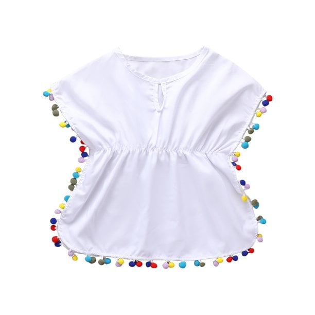 Cute Toddler Baby Girls Beachwear Cover Ups Balls Tassel Loose Swim Cover-ups Dress 
