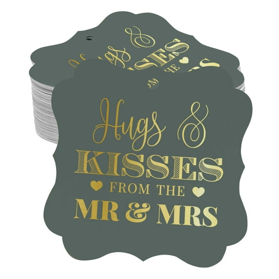 Inkdotpot Hugs & Kisses From The Wedding Bottle Tag Real Gold Foil Favor Bracket Shape Hang Tags Pack Of 100