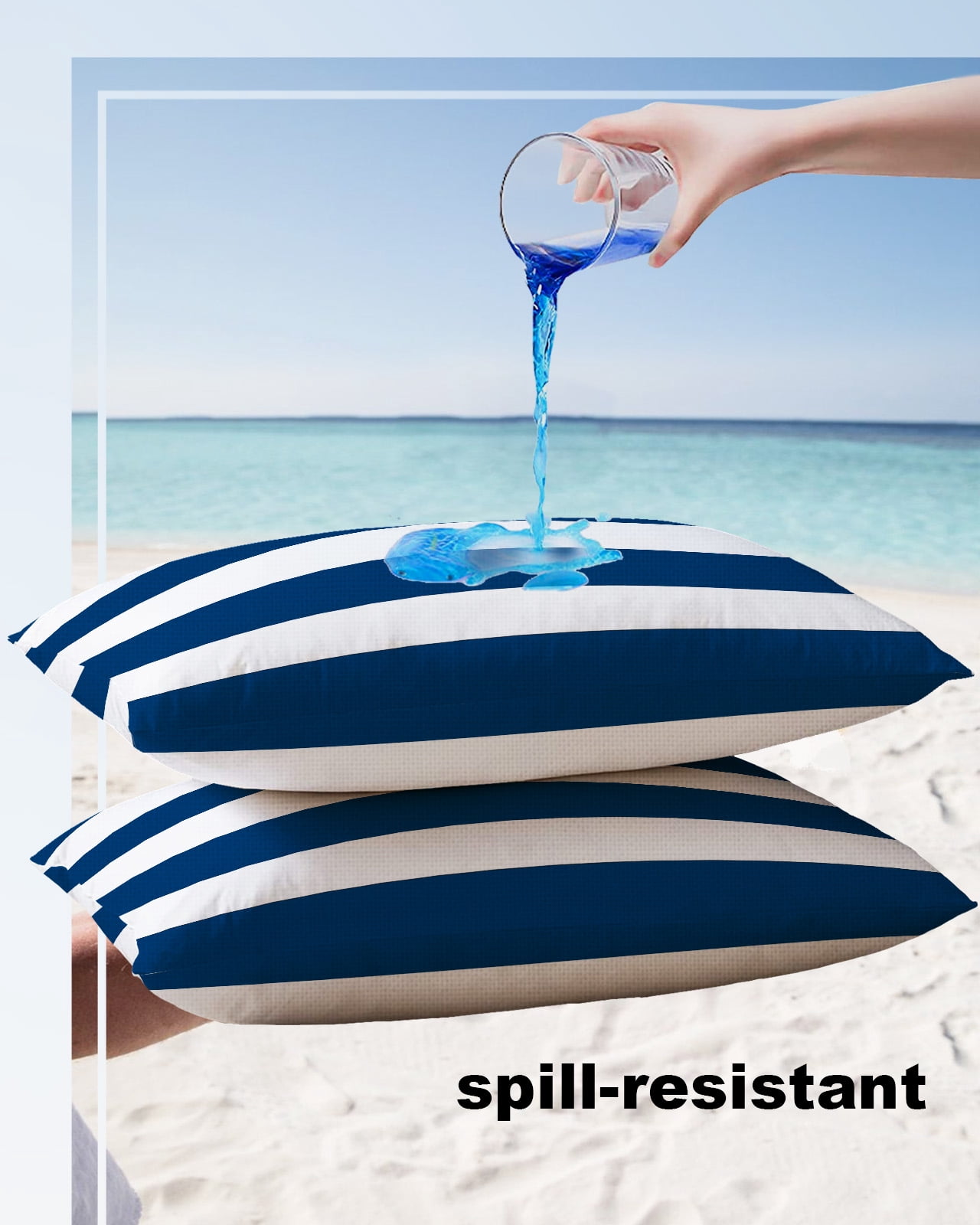 Pack of 2 Outdoor Pillow Covers, Classic Blue and White Stripe Pattern Waterproof Square Throw Pillowcase Cushion Decorative Pillow Covers for Couch Patio Tent, 20x12 in