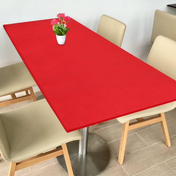 Fitted Tablecloth Fit 8ft Rectangle Table, Polyester Washable Spandex Stretch Table Cover with Elastic Edge for Picnic Camping Patio Outdoor (96"x30", Red)