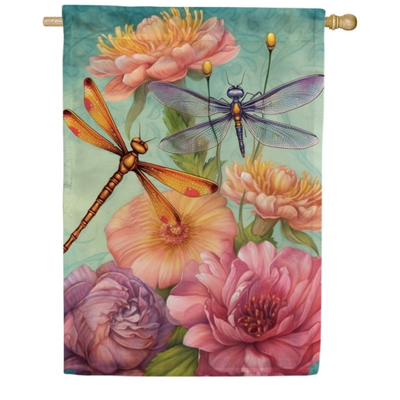 America Forever Spring Dragonflies House Flag 28 x 40 inch Double Sided Colorful Spring Summer Floral House Flag for Outdoor Dragonfly Flag Yard Decoration