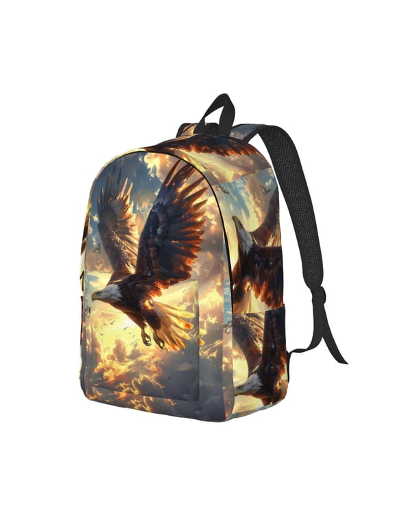 Xecao Golden Sky Bald Eagle Canvas College Laptop Backpack, a durable rucksack designed for both men and women, ideal for travel, school, and daily use-Small