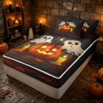 thumbnail image 3 of Erosebridal Spooky Pumpkin Lantern Zipper Full Size Comforter Sets with Fitted Sheet and 2 Pillowcases, Cute Ghost Zipper Bedding Set for Boys Girls, Dark Black Orange, Halloween Reversible, 3 of 7