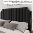 thumbnail image 4 of Platform Metal Bed Frame with Upholstered Headboard, Velvet Upholstered Bed Frame King/Queen with Vertical Channel Tufted Headboard & Footboard, Nailhead Trim, No Box Spring Needed, 4 of 7