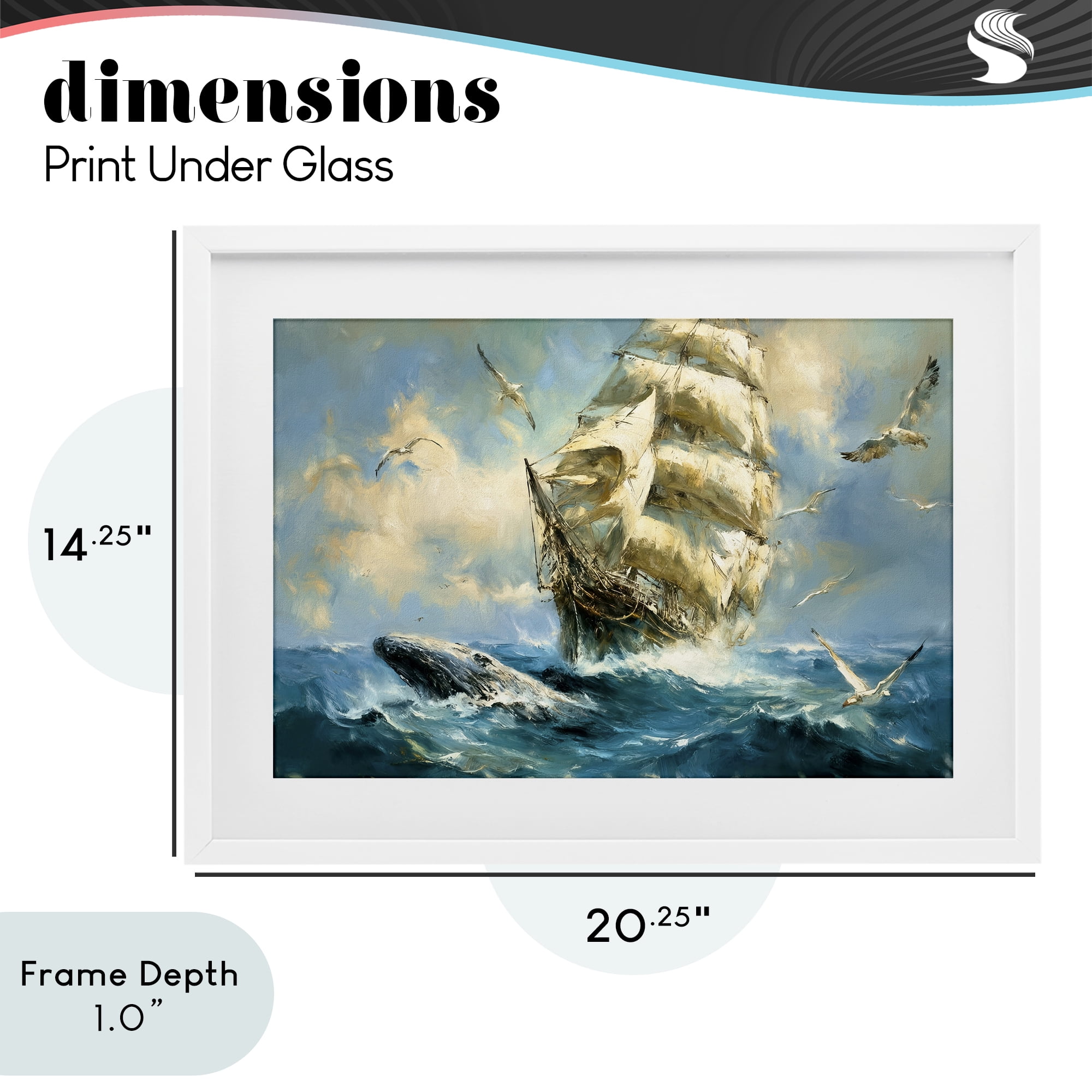 Stupell Industries Clipper Ship & The Whale White Framed Print Under Glass, design by Tina LeCour