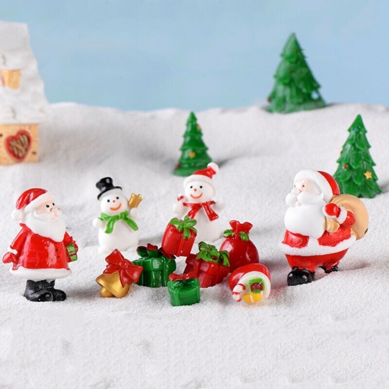 Landscape Santa Claus Figurines Xmas Tree Christmas Accessory Miniature Snowman
