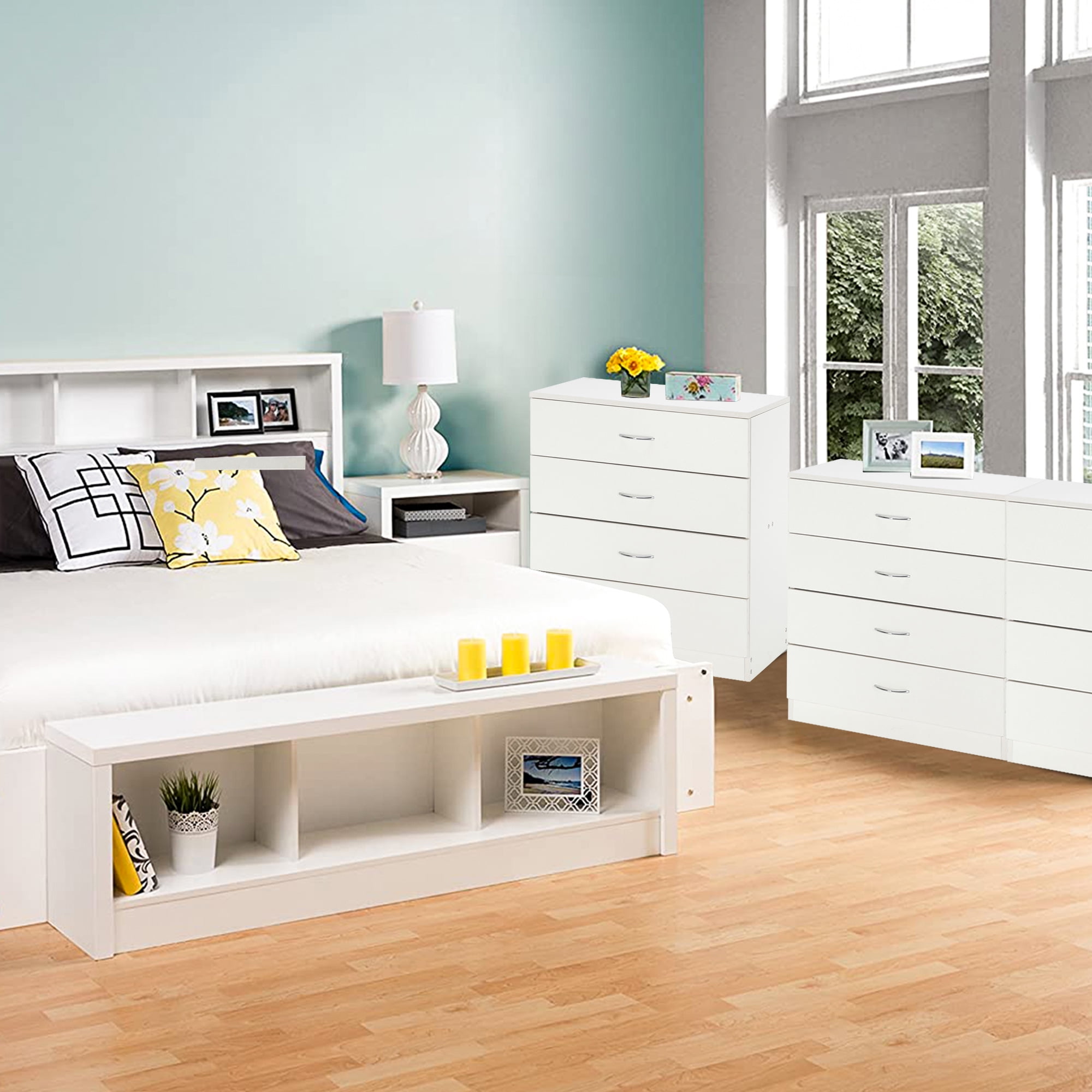 SEGMART 4 Drawer Dresser for Bedroom, 26" Wide Chest of Drawers with Metal Handles, Sturdy MDF Wood Storage Cabinet for Closet, Nursery, Office, White