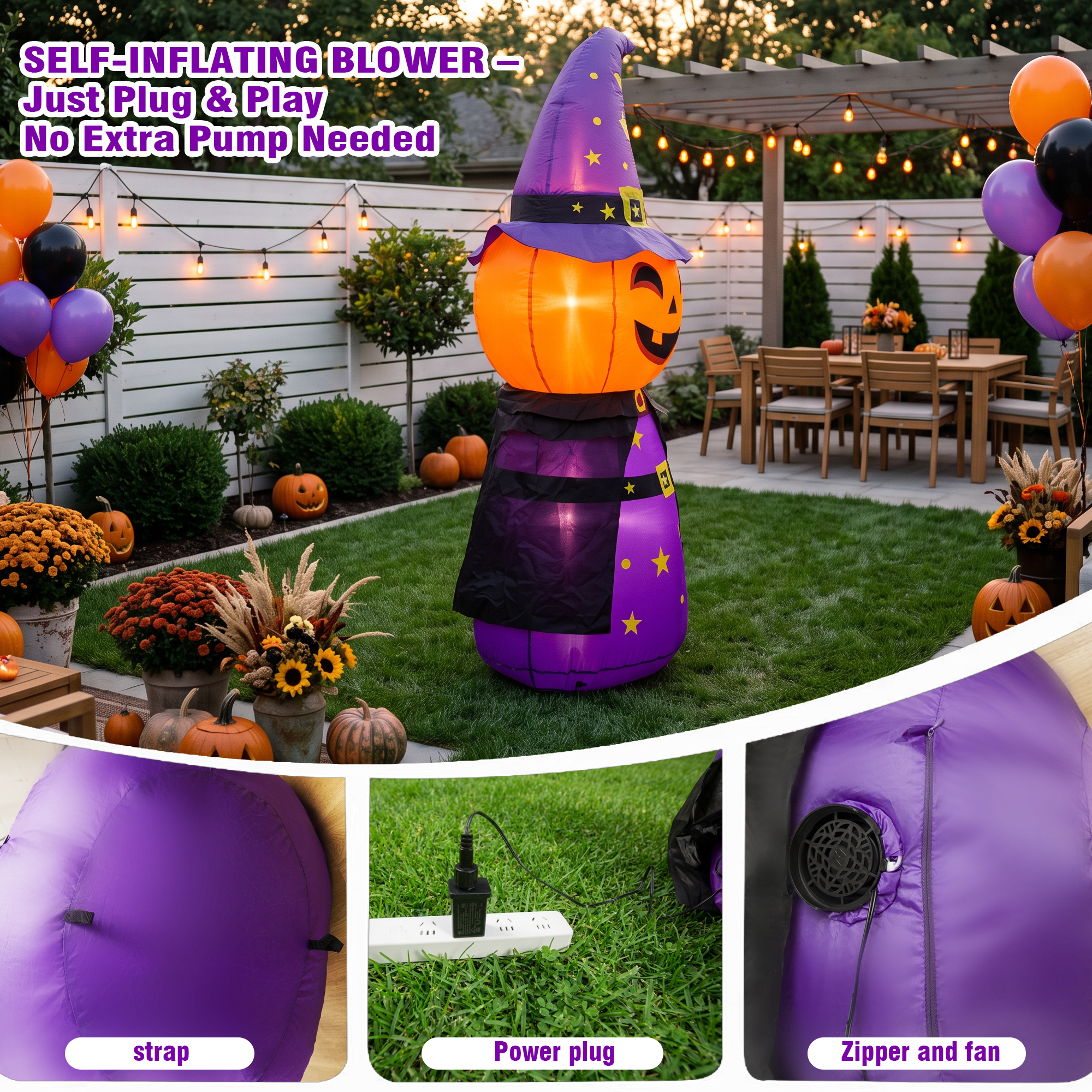 Magotan 5 Ft Halloween Inflatable Pumpkin Witch Decoration photo 4