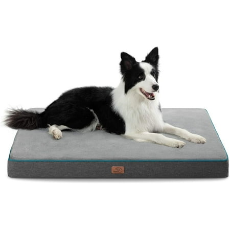 Memory Foam Dog Bed for Extra Large Dogs - Orthopedic Waterproof Dog Bed for Crate with Removable Washable Cover and Nonskid Bottom - Plush Flannel Fleece Top Pet Bed, Grey