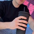thumbnail image 3 of Happon 24 Oz Matte Studded Plastic Tumbler with Leak Proof Lid and Reusable Straw Water Cup Travel Mug Coffee Ice Water Bottle Double Walled Insulated Cups BPA Free (Black), 3 of 5