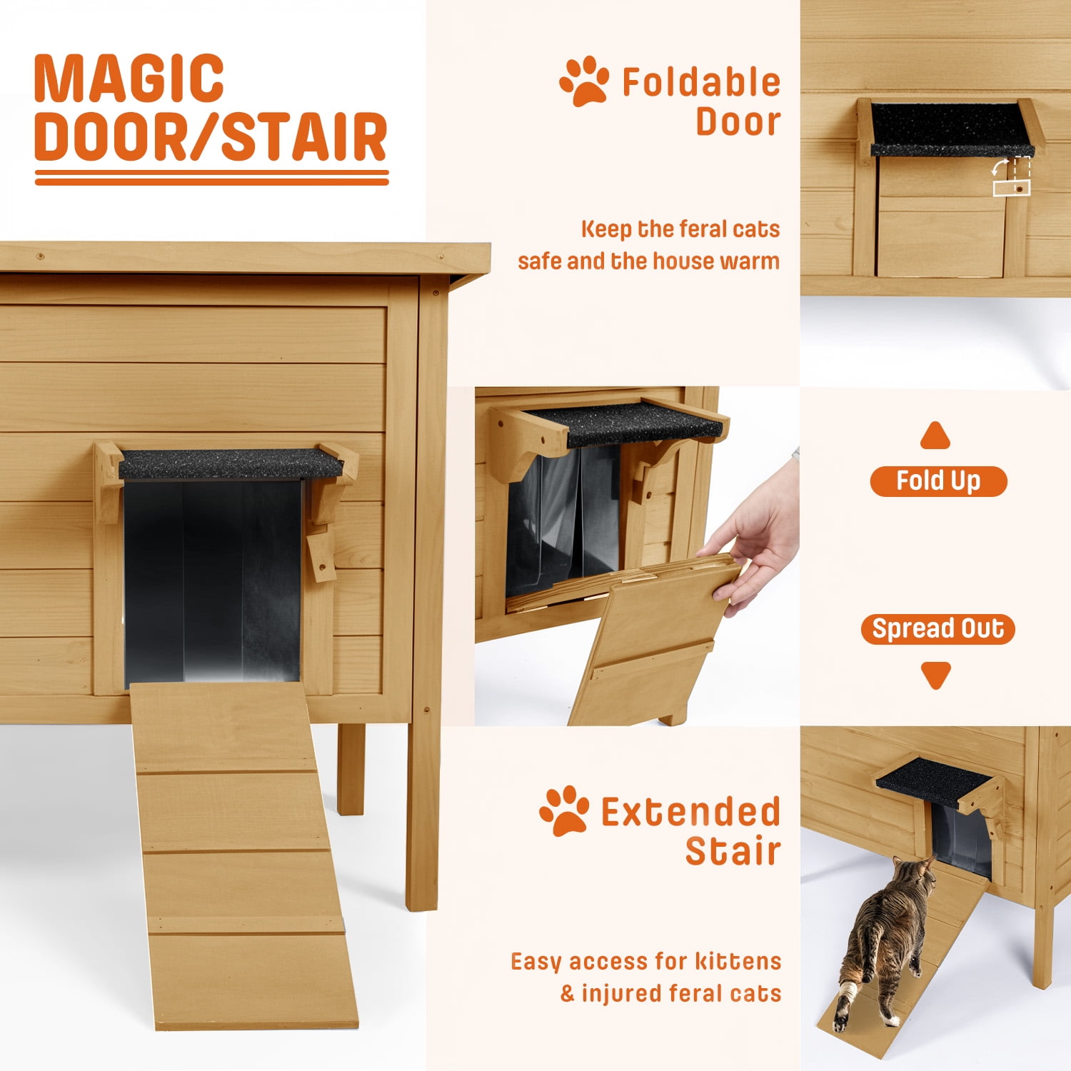 FODINGHILL Outdoor Cat House,Waterproof Cat Shelter for Winter,Feral Cat House Outdoor,Brown
