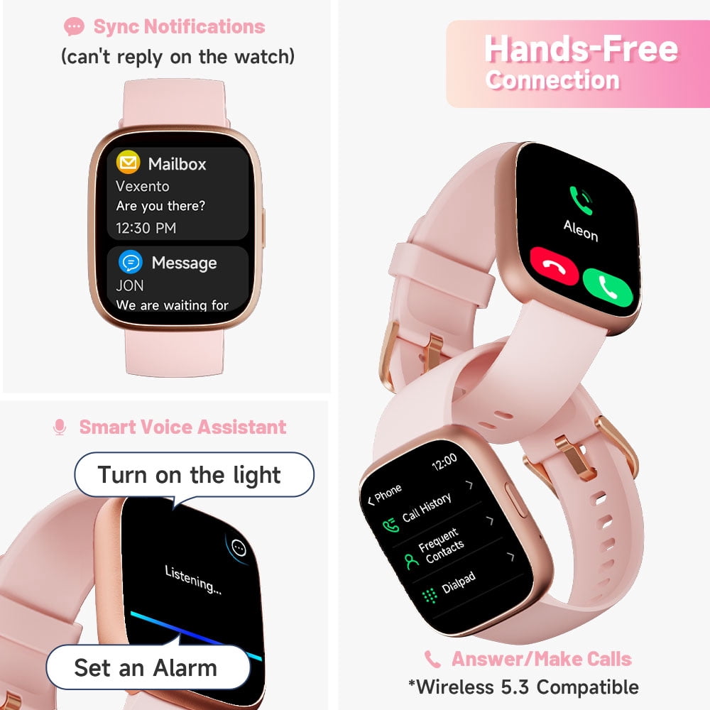 TOOBUR Smart Watch for Women, 1.83" Fitness Tracker Watch with Step Tracker/Pedometer/Sleep, IP68 Waterproof Smartwatch Calls Compatible iOS Android Pink