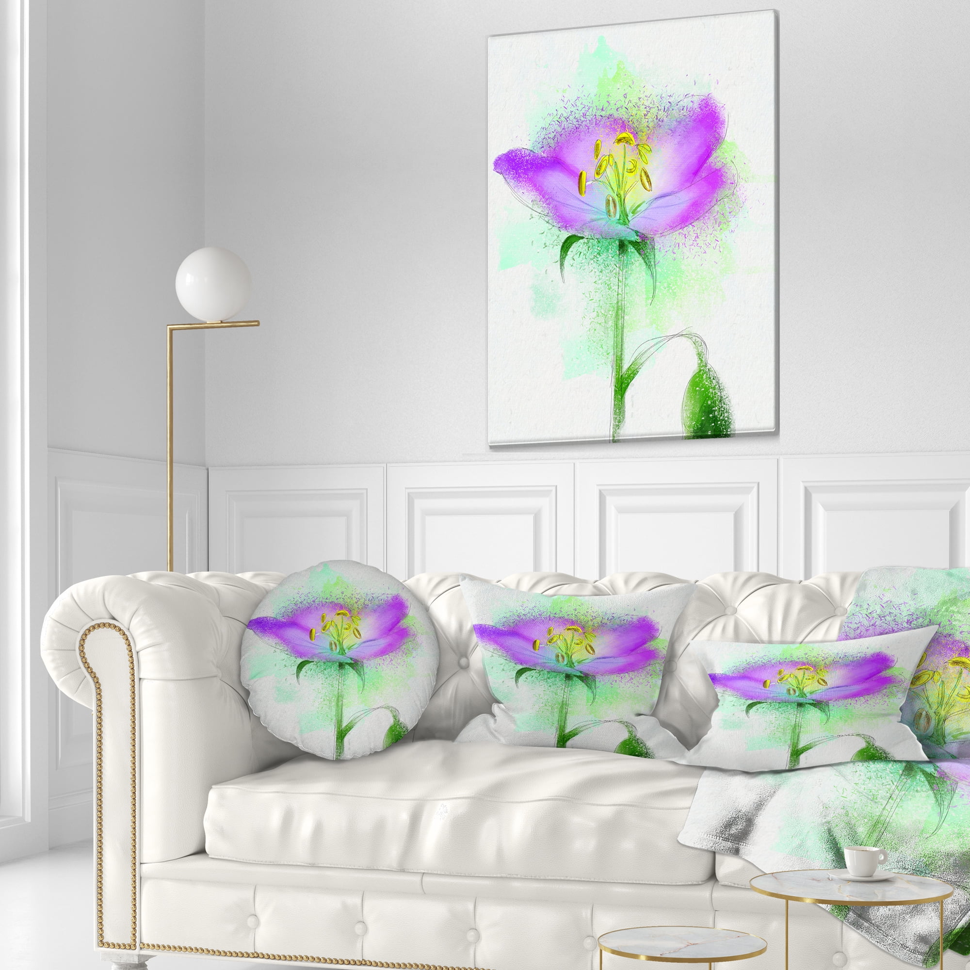 Designart Beautiful Purple Watercolor Flower - Floral Throw Pillow - 12x20
