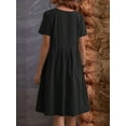 thumbnail image 3 of Womens Summer Cotton Linen T Shirt Dress Casual Loose Fit Crewneck Short Sleeve Midi Dresses with Pockets Black S, 3 of 5
