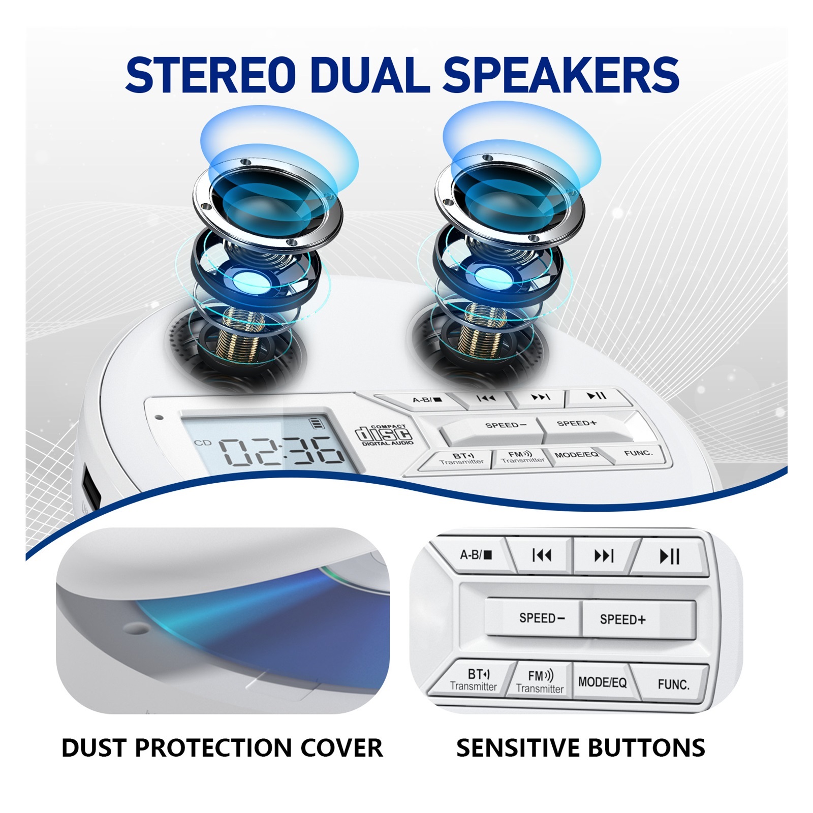 Multifunctional CD Player with Repeater USB Playback Stereo Speakers Ideal for Study and Music