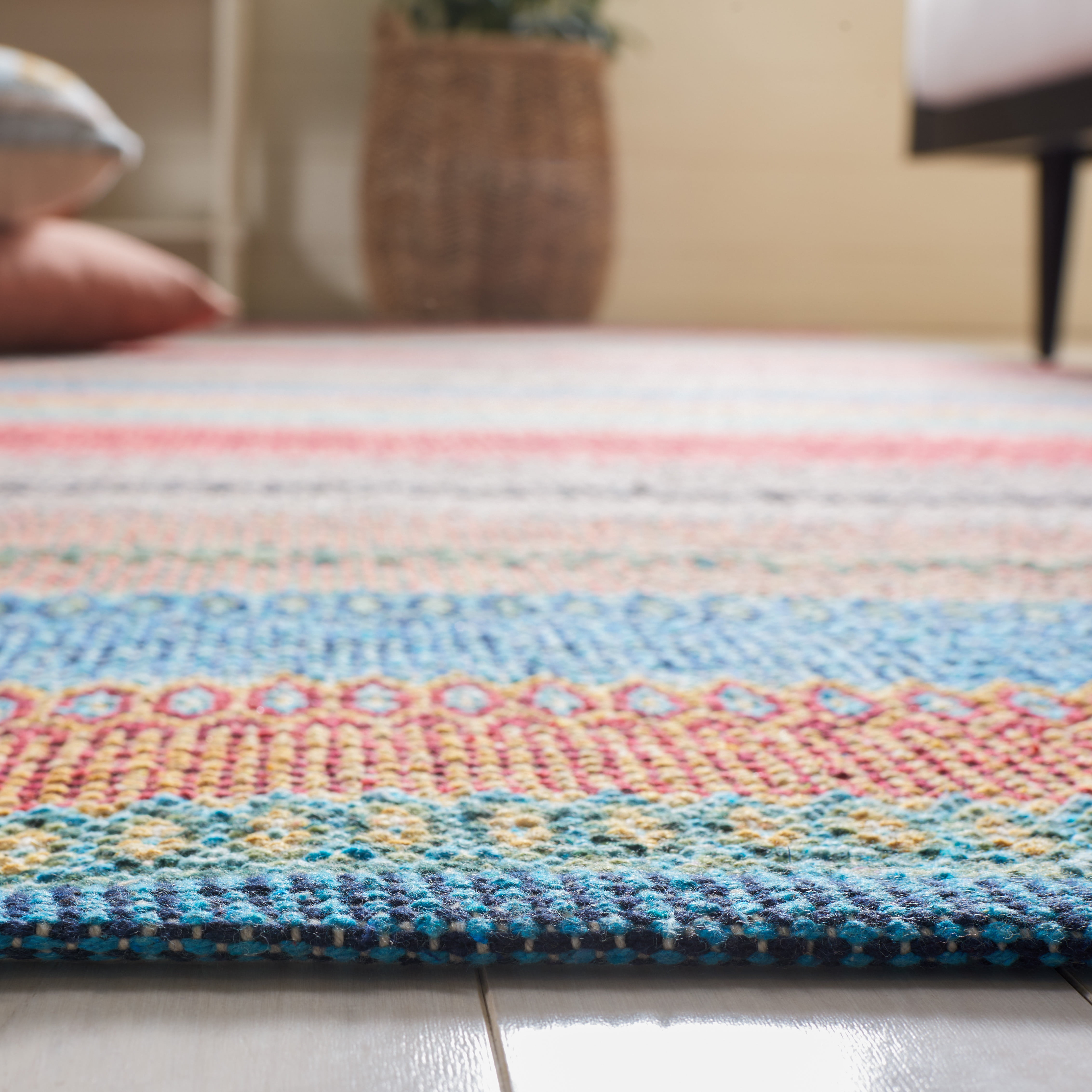 SAFAVIEH Montauk Albine Striped Cotton Area Rug, Blue/Grey, 6' x 9'