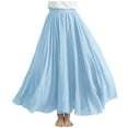 thumbnail image 2 of Maoxin Women Skirt Women Casual Summer Large Solid Elastic Waist Flax line Ankle Skirt ,Sky Blue,Free Size, 2 of 6