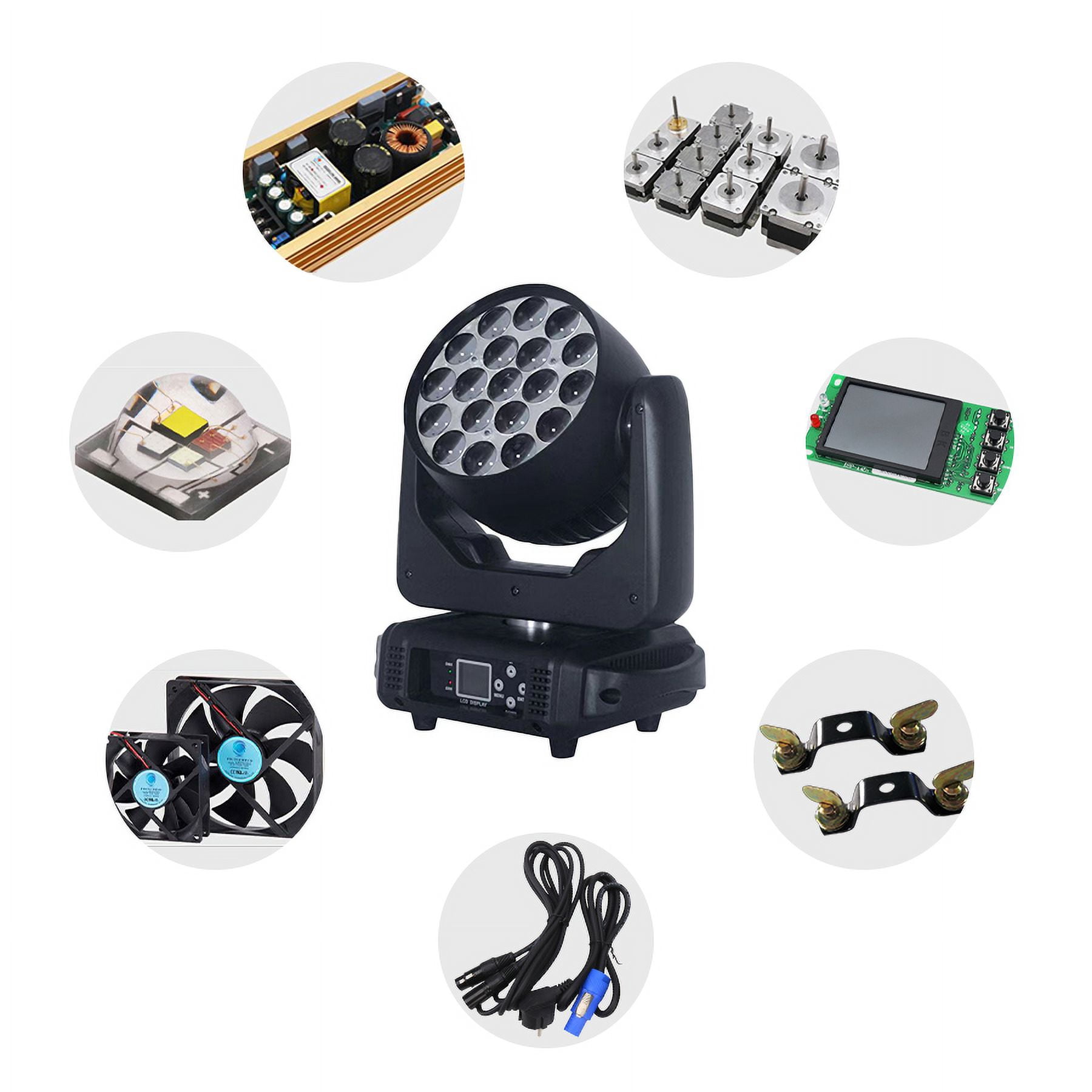 19x15W LED Wash Zoom Beam Moving Head Light RGBW DMX 512 for Professional Stage Disco Party Bar KTV Bar Stage Effect Lighting