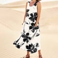thumbnail image 2 of CHOK Robes d'Été Décontractées Femmes Coton Lin à Fleurs Robe Maxi Femme Sans Manches Débardeur Longue Fluide Robe Bohème Robes d'Été Fluides pour Adolescentes avec Poches Gris Foncé 3TG, 2 of 7