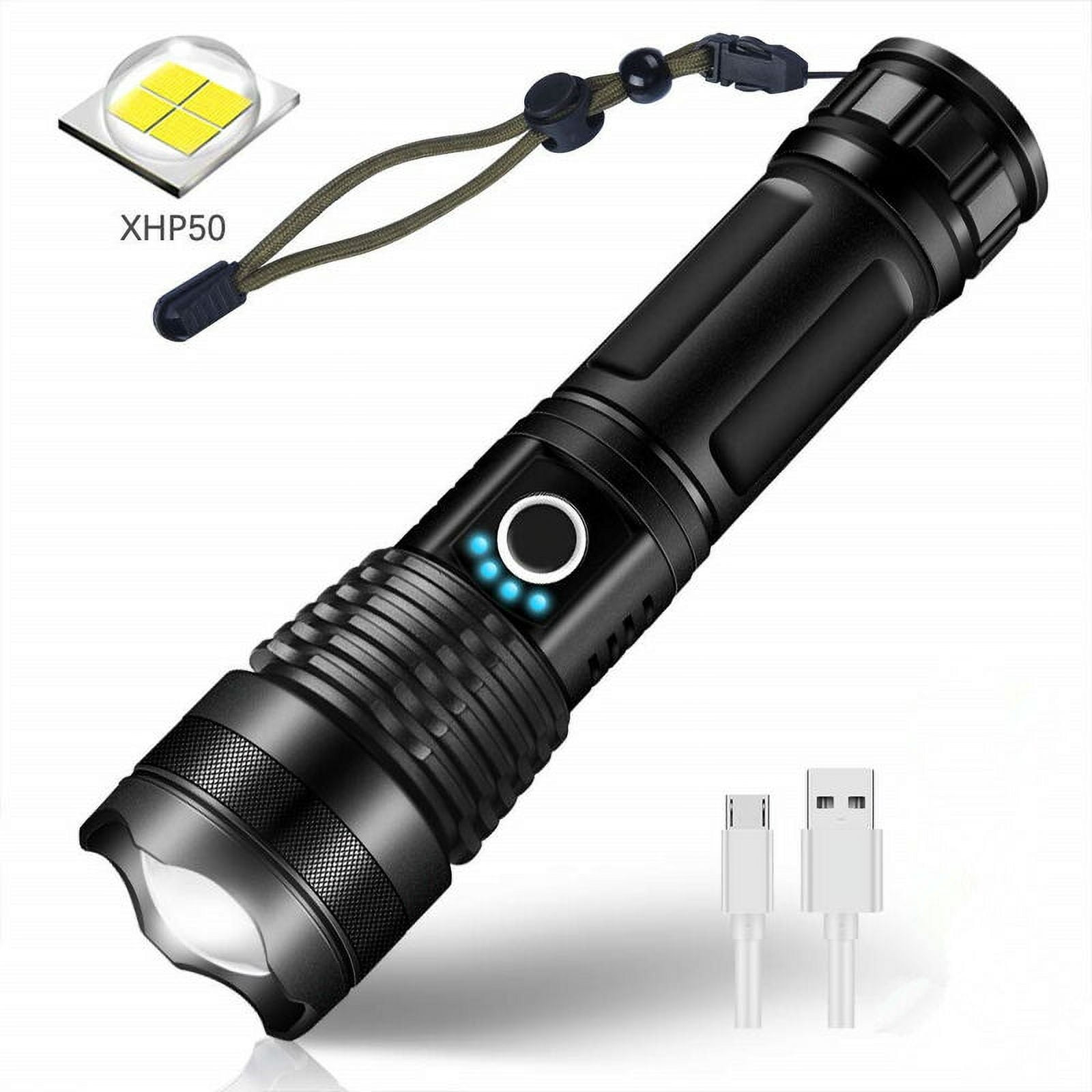 Ultra Powerful USB Rechargeable LED 3000 Lumens CREE XHP50 Flashlight, 5 Modes IP65 Waterproof Military Zoomable for Camping Hiking(Rechargeable Battery Included)
