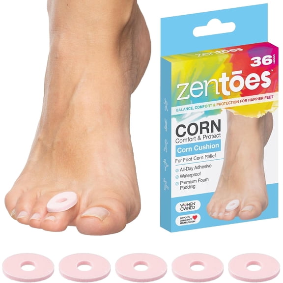 Zentoes Corn Cushions, Water-Resistant Toe Pads, 36 Count