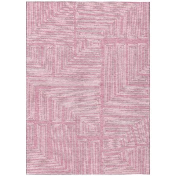 HomeRoots 600847 5 x 8 ft. Pink & Ivory Geometric Washable Indoor & Outdoor Rectangle Area Rug