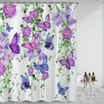 thumbnail image 3 of SUNOLIFE Purple Buttlefly Shower Curtain Floral Waterproof Fabric Bathroom Curtain 72x72 in, 3 of 5