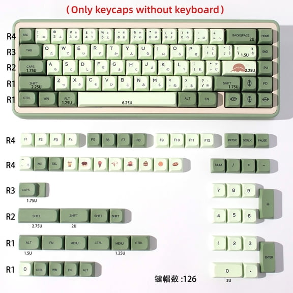 Matcha Green XDA Keycaps, 126-Key PBT Dye-Sublimated with English/Japanese Legends