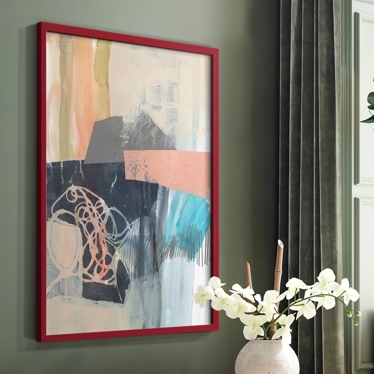 Reductive II in Red Solid Wood 11 x 14 Framed Print
