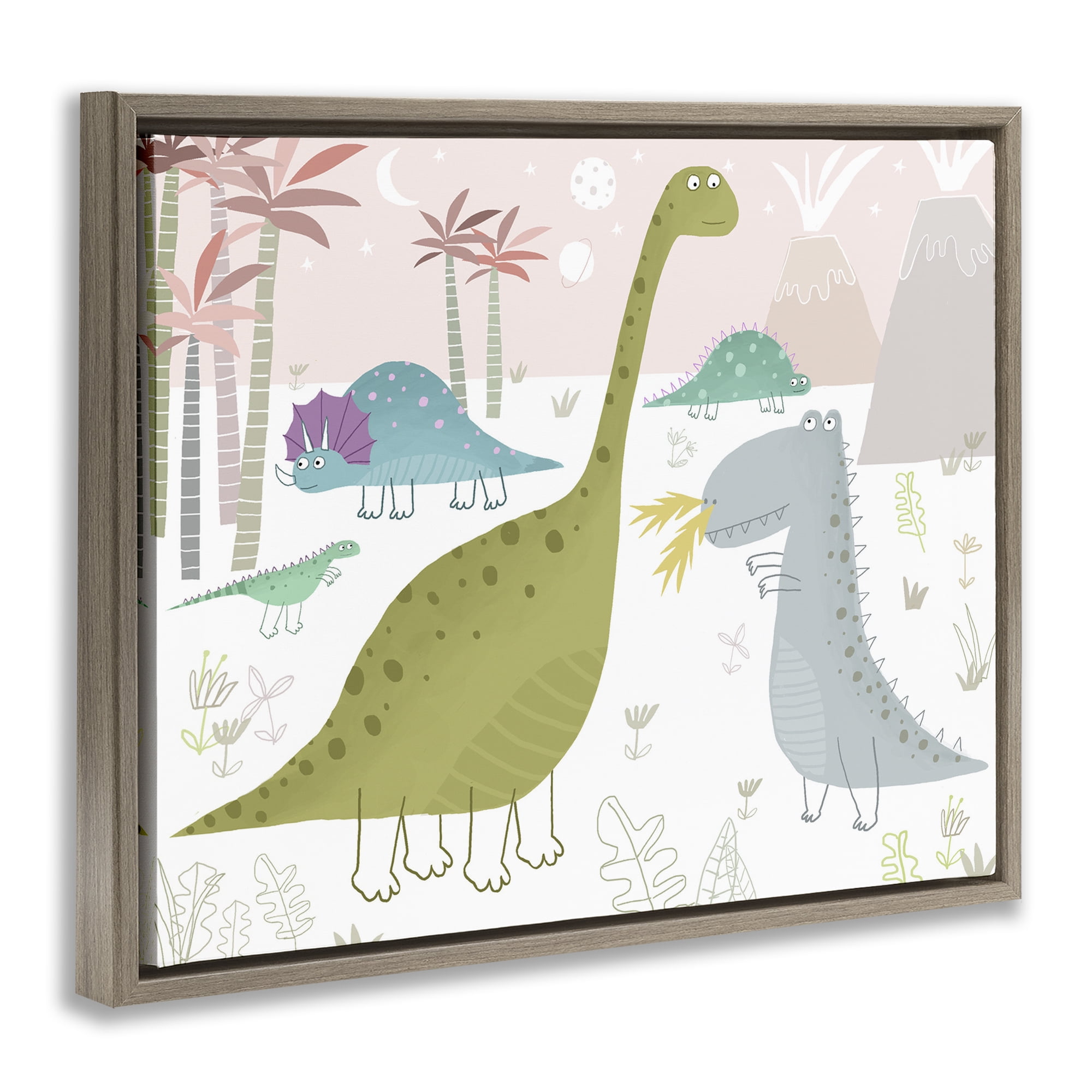 Stupell Industries Earthy Jurassic Dinosaurs Brown Framed Floater Canvas Wall Art, design by Carla Daly