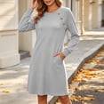 thumbnail image 6 of Dvprdro Womens Crewneck Long Sleeve Mini Dress Button Front A Line Casual Shift Dress with Pockets Solid, 6 of 9