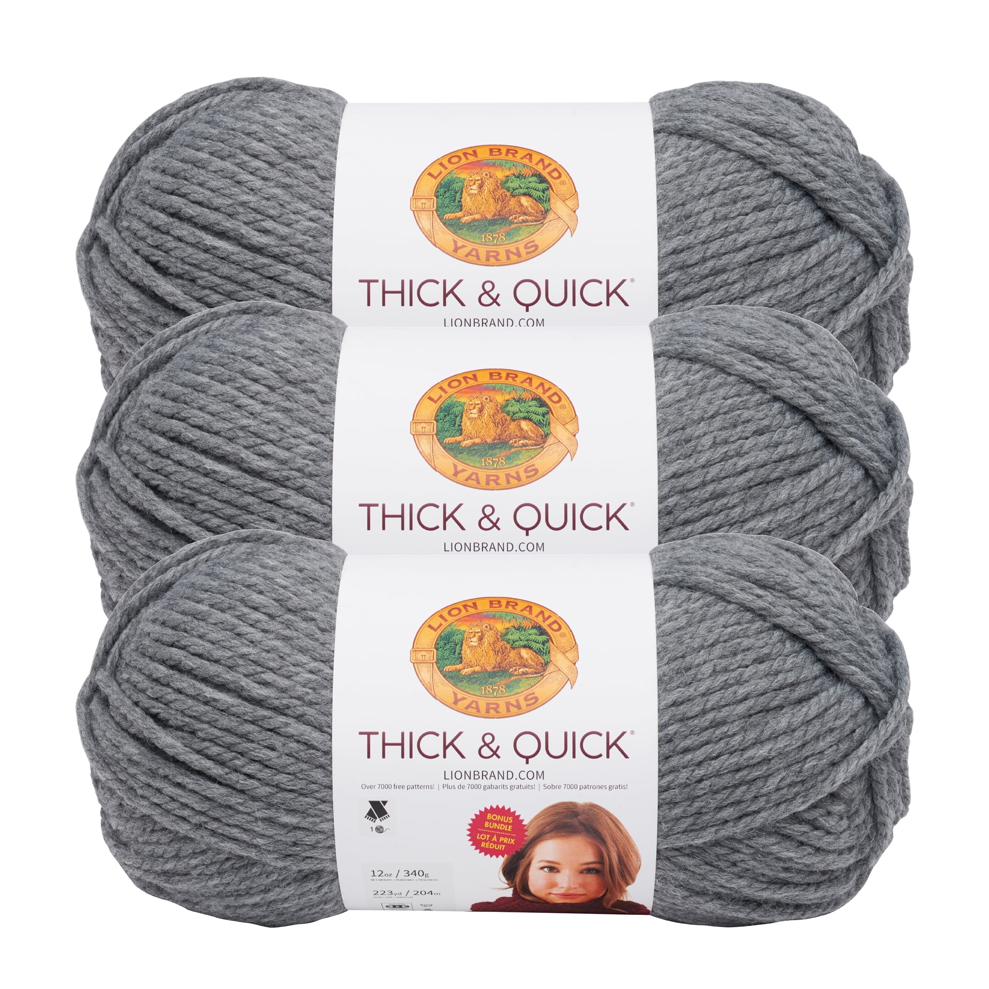 Lion Brand Yarn Thick & Quick Bonus Bundle Oxford Grey Super Bulky