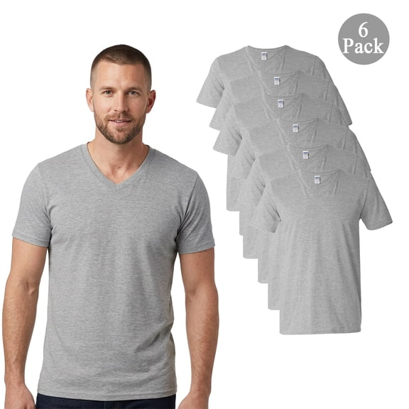 Gildan Short Sleeve T-Shirt, Men's Casual Wear V-Neck Tee, Sport Grey, 6 Pack, S
